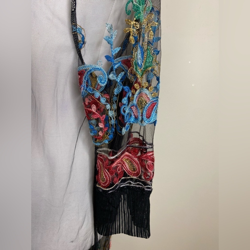 Black Sheer Embroidered Bohemian Kimono OS - Picture 4 of 7